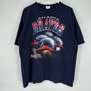 Vintage 1999 Atlanta Braves True Fan MLB T-Shirt Navy Blue Mens XL Graphic 90s
